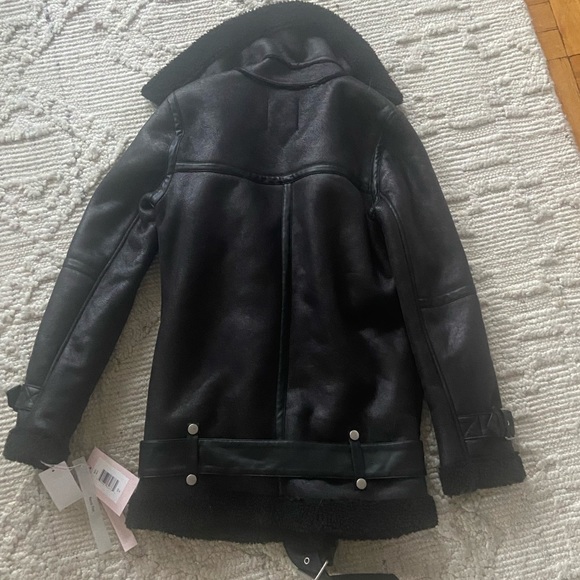 Avec Les Filles Faux Shearling Black Biker Jacket - Picture 11 of 14
